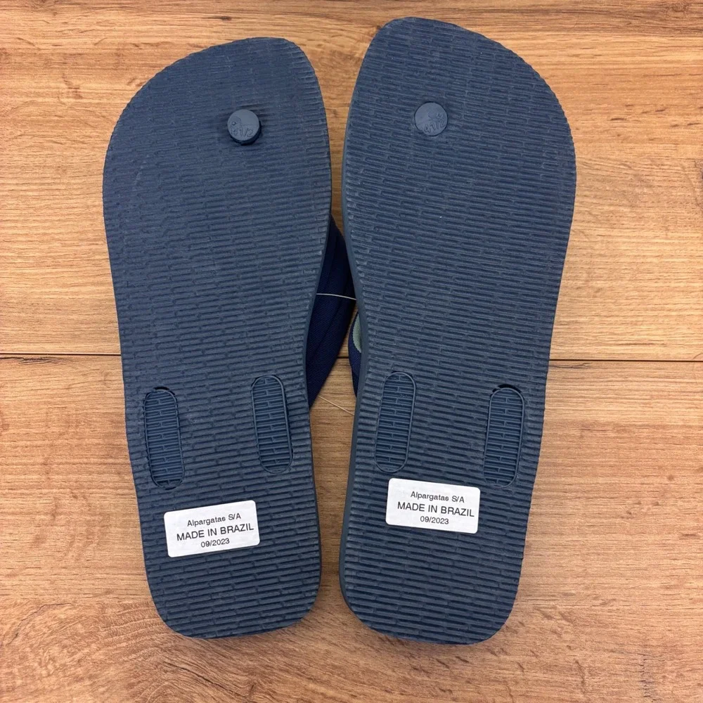 HAVAIANAS Urban Print Flip Flop Navy Blue Stripe Men Size 9/10 Pool Cotton Strap